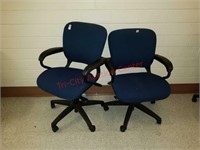 2 Rolling Adjustable Swivel Arm Chairs Blue