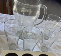 Coca Cola pitcher, 4 glasses and 2 handled glasses