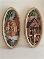 VTG SET OF BURWOOD OVAL WALL PLAQUES-1965 OLD MILL