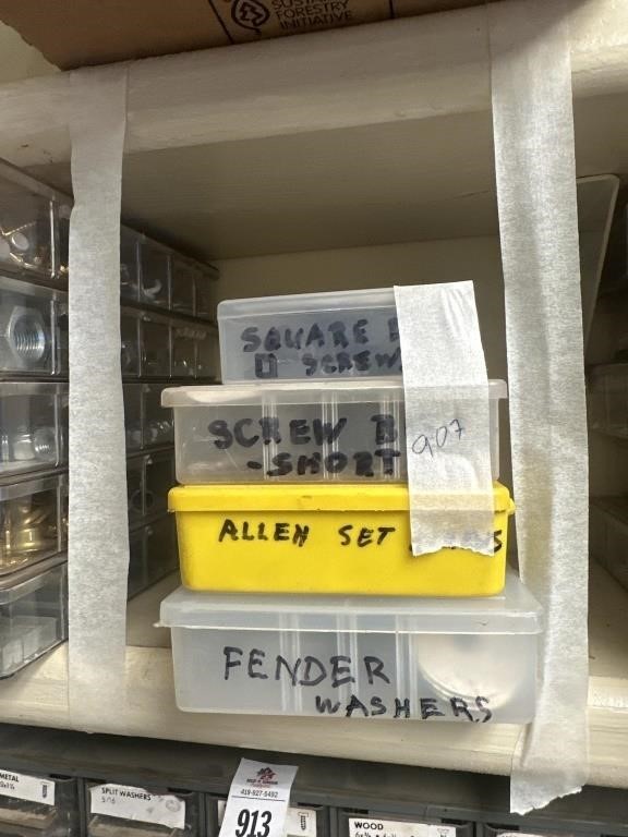 Organizer boxes with Allen, wrench washers, etc.