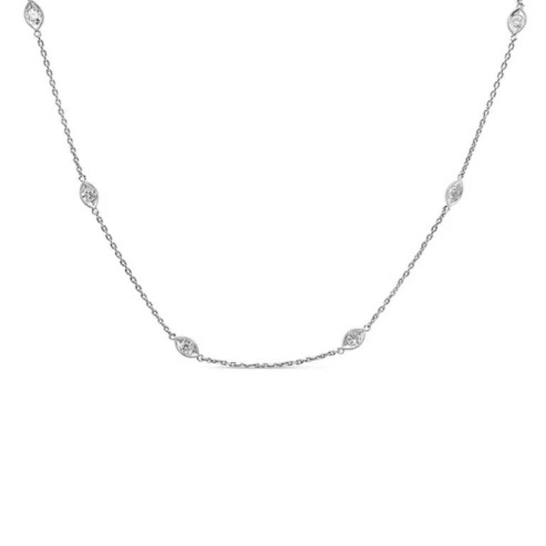 14K White Gold Diamond Marquise Collar Necklace