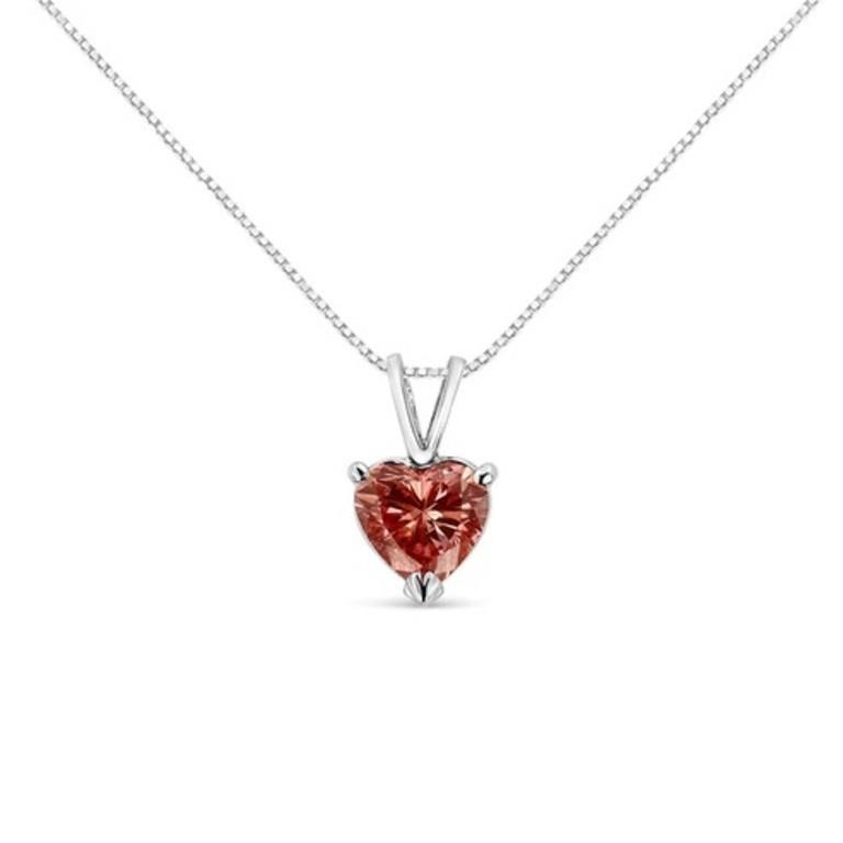 14K White Gold Lab Grown Pink Heart Diamond Solita