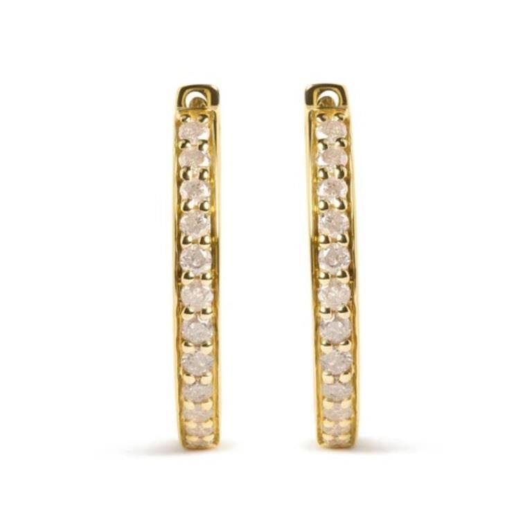 10K Gold 0.5 Cttw Round Diamond Hoop Earrings