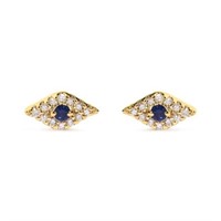 10K Gold Evil Eye Stud Earring with Sapphire & Dia