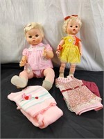 2 Vintage Dolls & 2 Baby Outfits