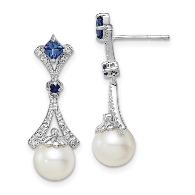 Sterling Silver Diamond Pearl Earrings