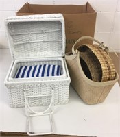 Box Lot of Baskets & Partial Picnic Basket