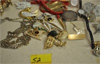 ASSORTED JEWELRY PINS PEARLS EARRINGS AND