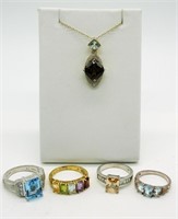 (5) Gemstone Rings & Necklace - Women's  925