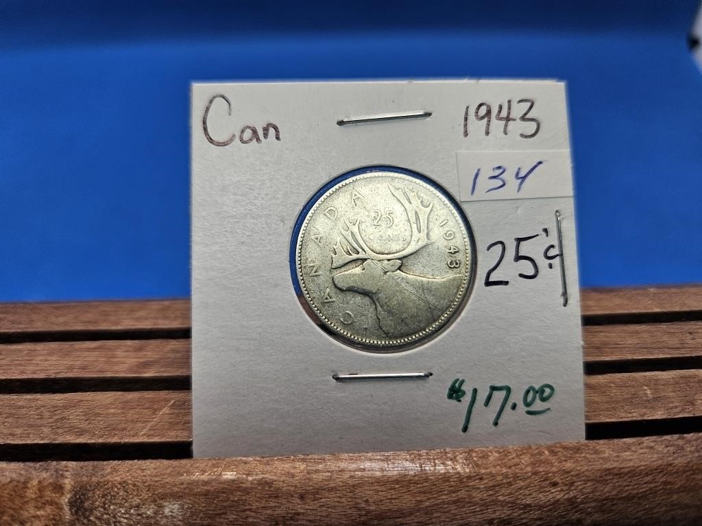 1-1943 SILVER 25 CENT COIN