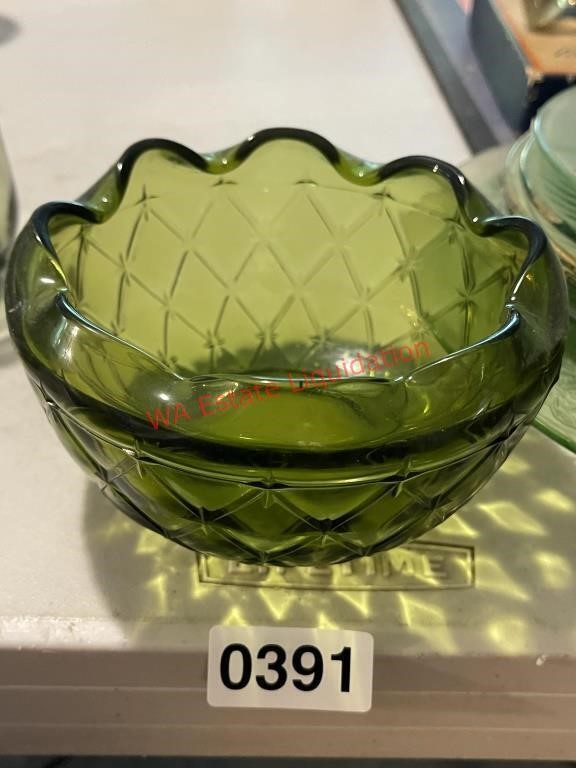Avocado Green Indiana Glass Bowl  (living room)