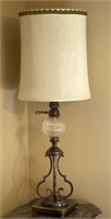 Large Table Lamp With Fabric, Glass Globe Shade