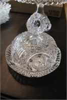 Crystal Bird Pattern Dome Top Butter Dish 6"