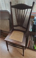 Antique mule ear straight chair with caned seat