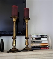 Brass Candle Holders, Books and Decor