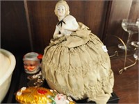 Porcelain half-doll vintage pincushion and