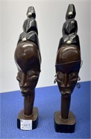 Pair African Carved Faces 10” h Woman /Man