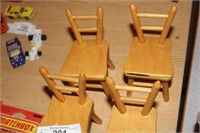4 WOODEN DOLL CHAIRS  6"HIGH X 3"