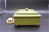 Green painted trinket box with metal feet