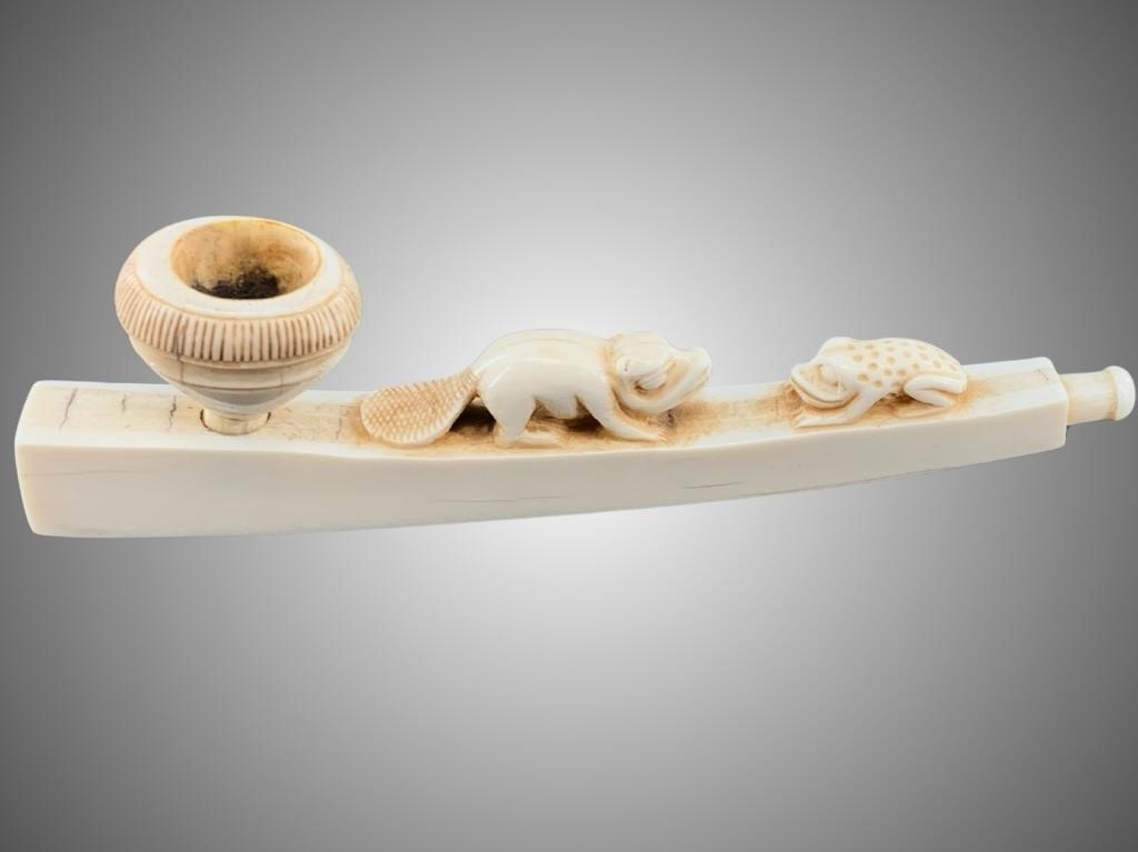 Early 20th century PNW walrus ivory smoking pipe,