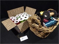 1 box, 1 basket of ribbon on spools