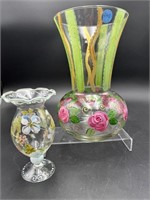 2 HAND PAINTED VASES
