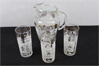 Vintage Water Set w/ Pitcher & Three Glasses