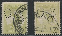 Australia Early Kangaroo Perfin Stamps