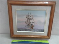 SIGNED SAILING SHIP PAINTING 9X13 INCHES