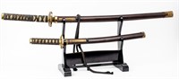 Japanese Katana & Wakizashi Swords w/ Display Stan