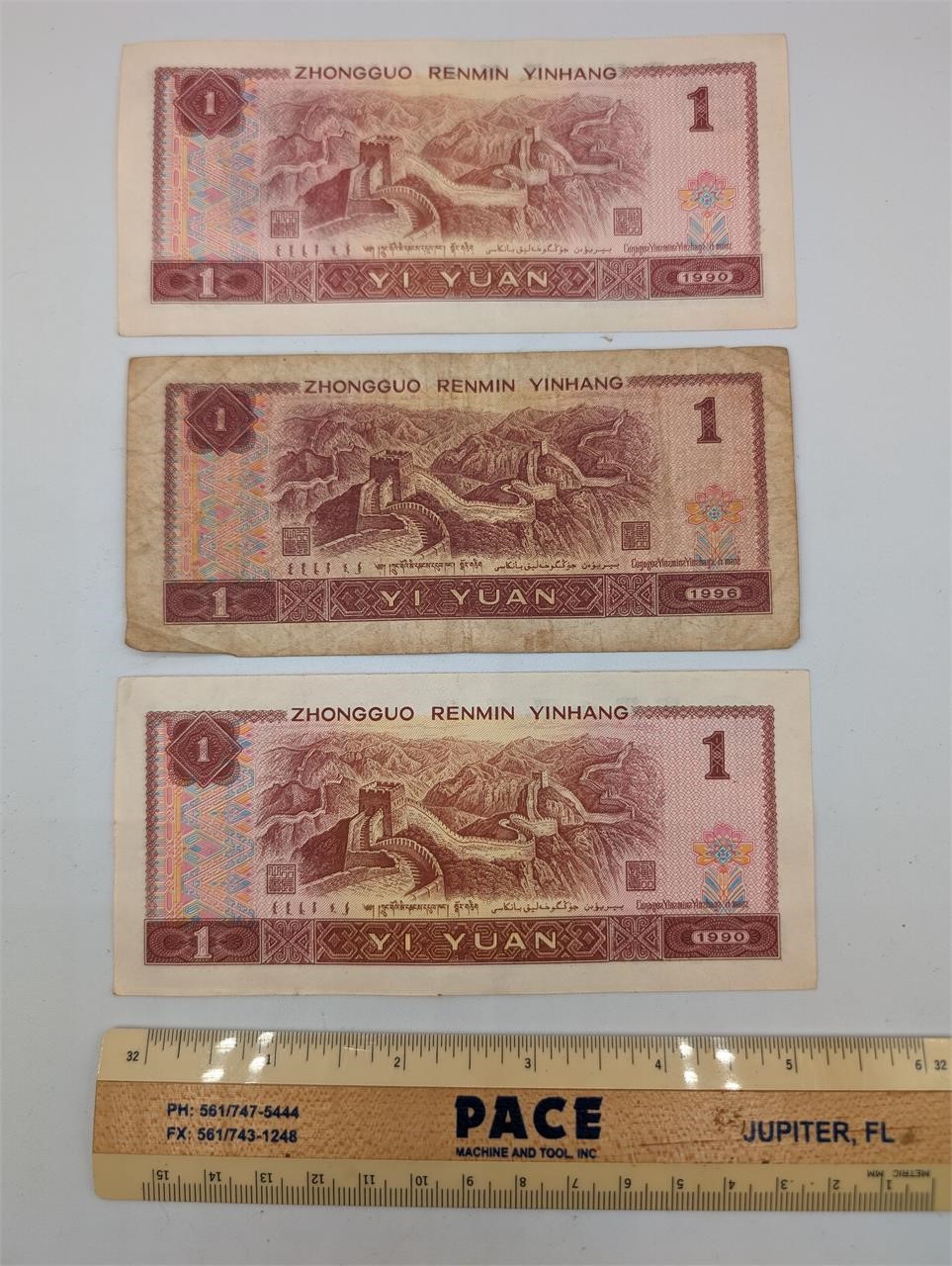 3 Pc. Chinese Zhongguo Renmin Yinhang One Yuan