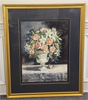 Floral vase of flowers print signed Shipman, 36”x