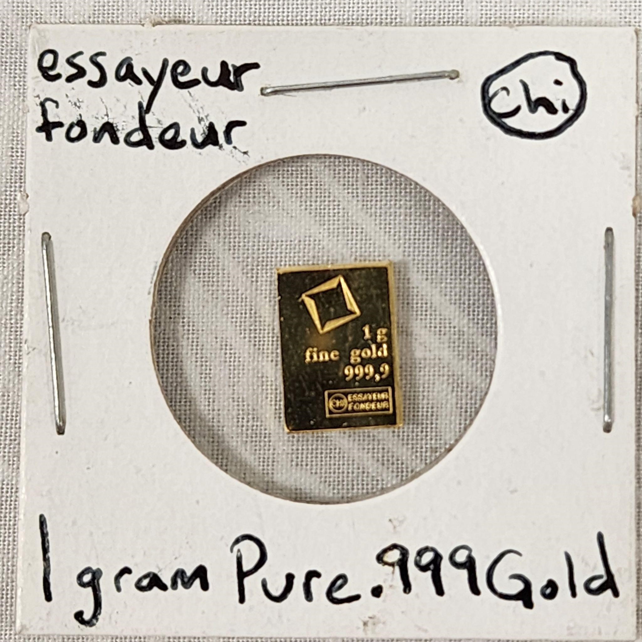 .999 Fine 1g Pure Gold Essayeur Fondeur Bar Ingot