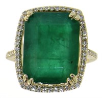 14kt Gold 11.49 ct Natural Emerald & Diamond Ring
