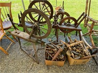 Antique Spinning Wheels & Numerous Parts