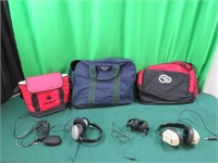 3  Head Phones, Ear Buds, Cooler Bag, 2 Other Bags