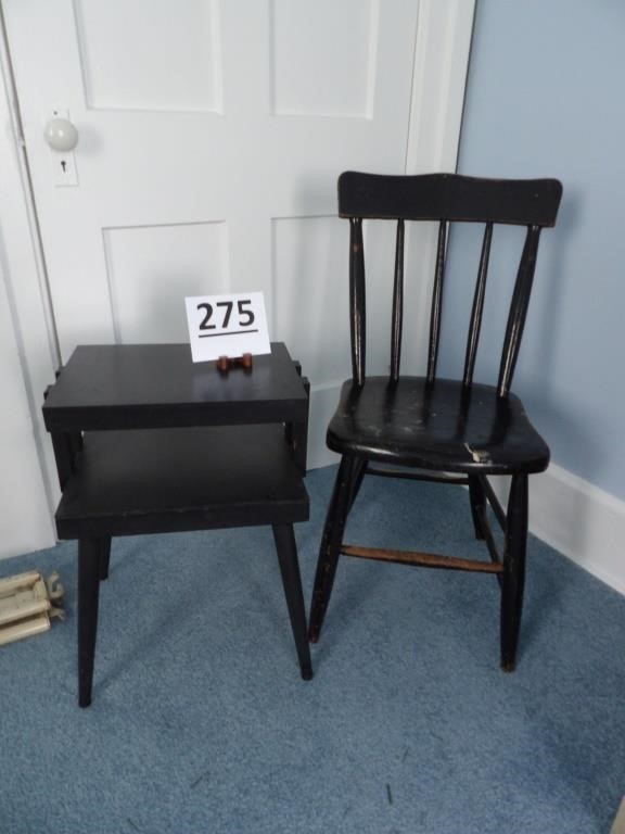 Plank Bottom Chair & 2 Shelf Stand in Black
