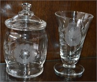 3 pcs Hughe's Cornflower Crystal Marmalade & Vase