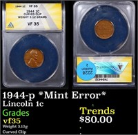 ANACS 1944-p Lincoln Cent *Mint Error* 1c Graded v