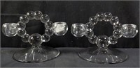 Pair of vintage glass candle wick candle holders