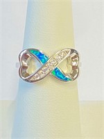 Blue Opal and .925 Silver Ring Sz 7   T