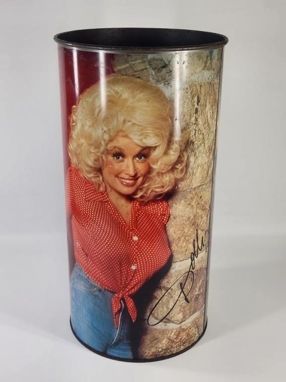 VINTAGE TIN LITHO DOLLY PARTON TRASH CAN