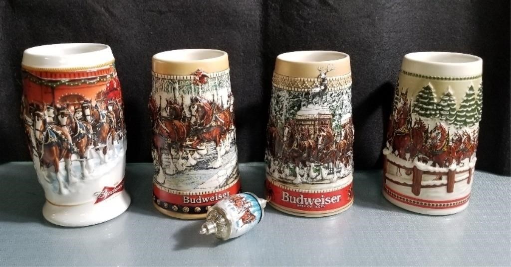 4-Budweiser Holiday Steins: 1984 Clydes