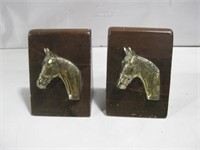 Two 7" Wood & Brass Horse Bookends