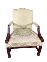 QUALITY CHIPPENDALE MAHOGANY FRAME OPEN ARM CHAIR