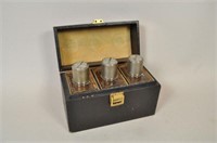 SHAGREEN AND SILVER CRYSTAL PERFUME SET IN BOX
