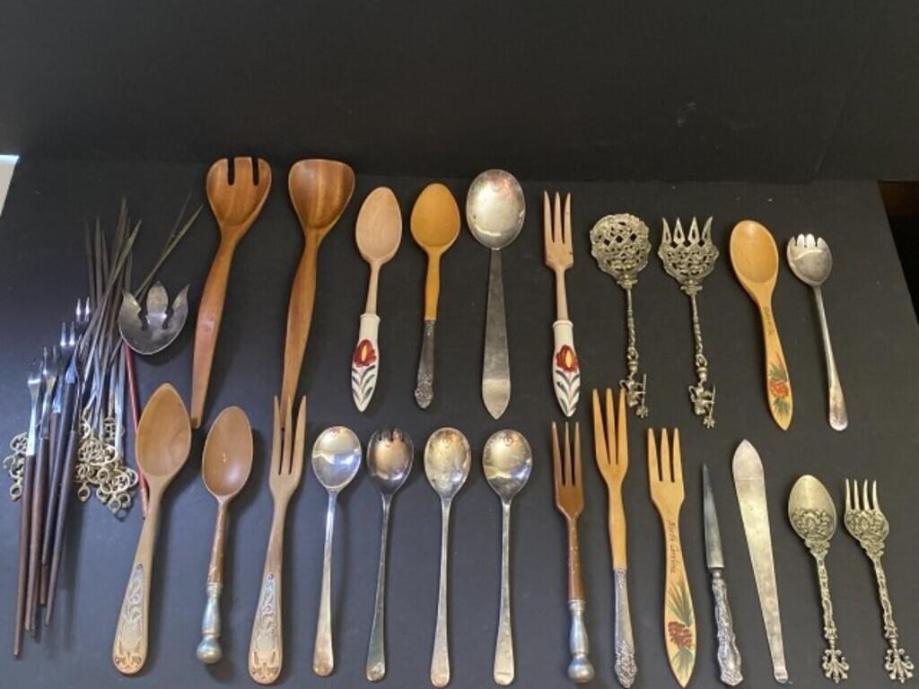 Large Lot of Misc Salad Sets, Fondue Forks, Etc.