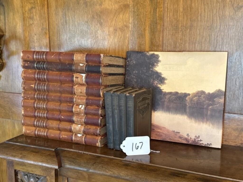 Leather Books & Small Oil Painting