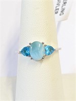.925 Silver Natural Larimar &  Blue Topaz Ring S