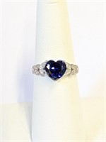 .925 Silver Tanzanite Heart Ring Sz 7   L